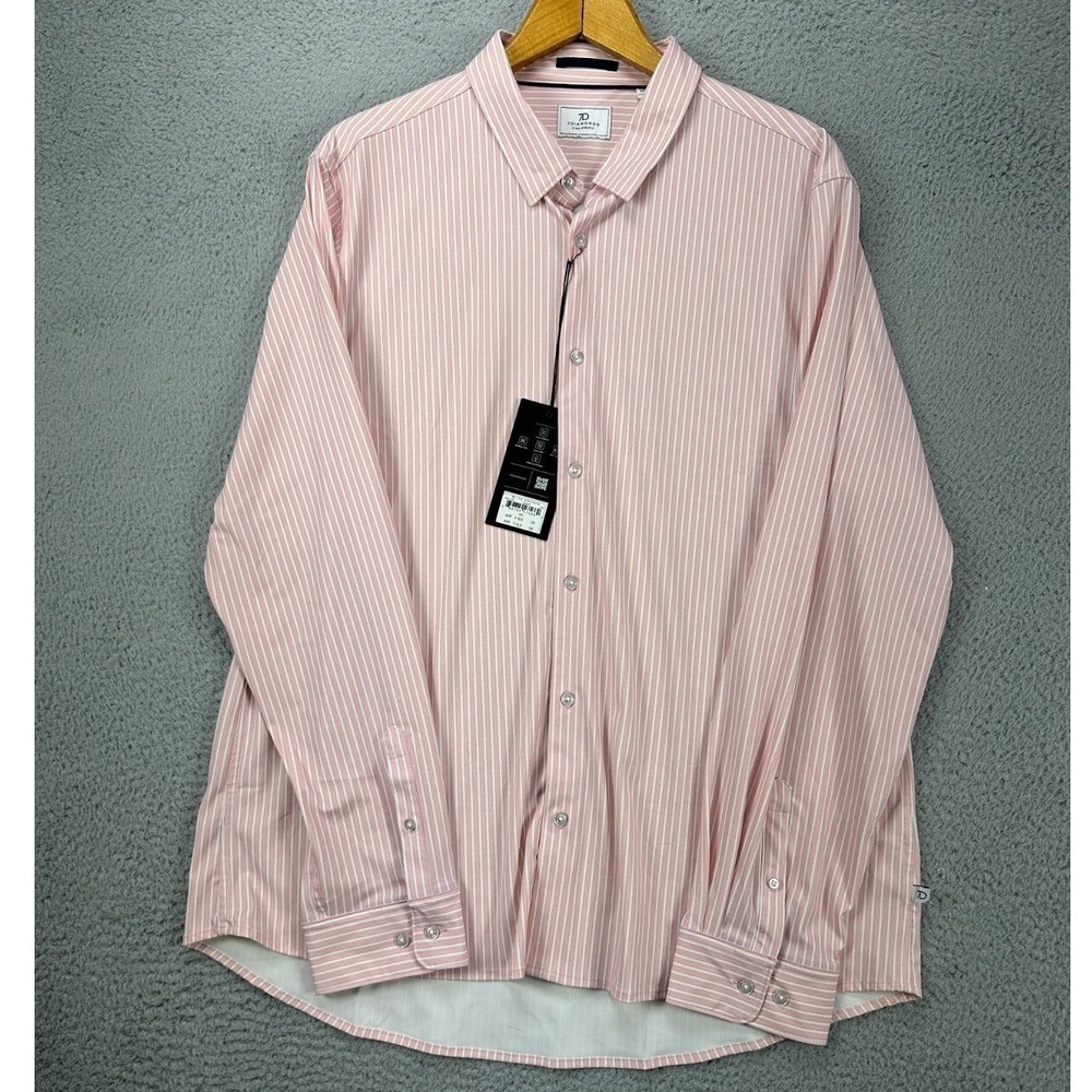 NEW 7 Diamonds 7D Shirt Mens Small Pink Camden Striped Button Up 4 Way Stretch